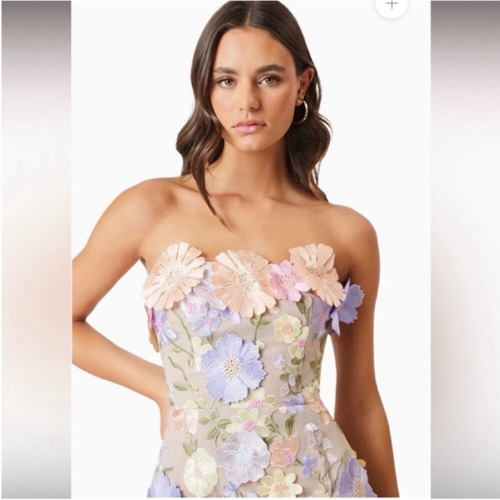 elliatt arabella pink purple strapless 3d floral embroidered mini dress medium - Picture 10 of 12